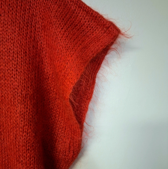 Vintage Cassidy Mohair Blend Cap Sleeve Oversize Crochet Knit Sweater Y2K Red - Picture 6 of 13